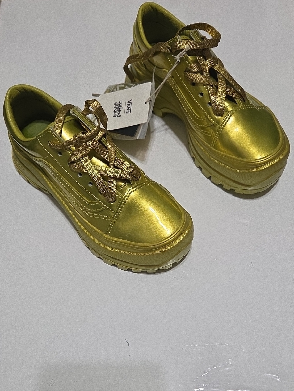 Vans Women Metallic Lime-Gold Platform Sneakers